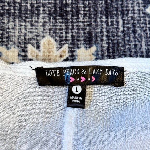Love Peace Lazy Days Women’s White Long Sleeve Sheer Embroidered Blouse Size L - Picture 6 of 11